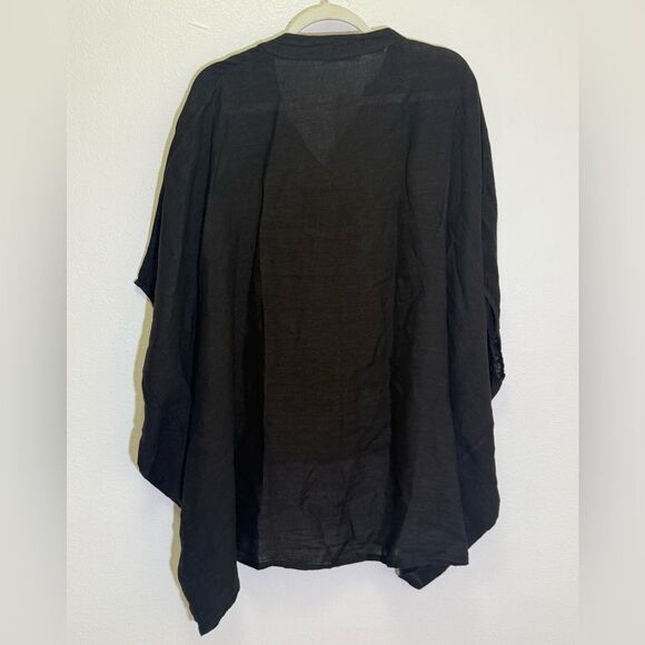 Saga - Oversized Black Linen Shirt Short Dolan Sleeves - One Size fits most - Picture 4 of 7